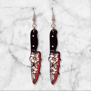 Edgy Floral Knife Earrings - Black and Red #5